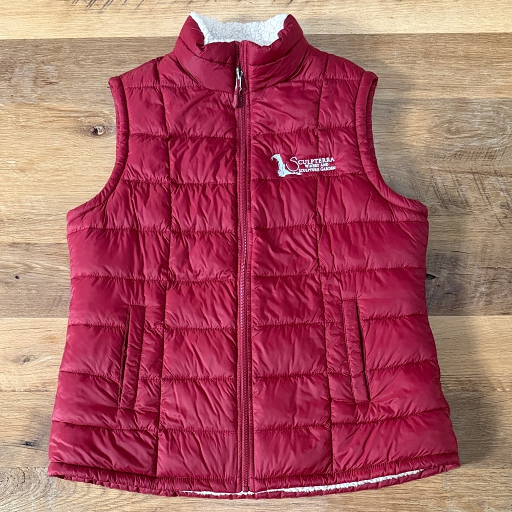 NWOT Burgundy Sherpa Lined Puffer Vest - Size Large